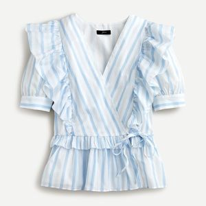 NWT j. Crew ruffle wrap top in blue white stripe size xs